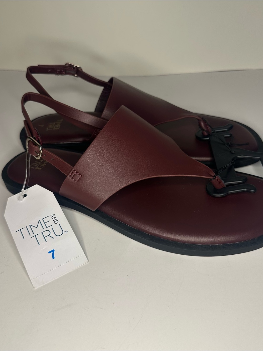 Time And Tru Womens 7 Brown Flat Ankle Strap Sandals Open Toe Shoe FlipFlops NEW